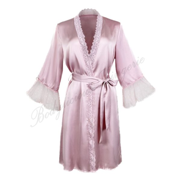 Dusty Pink Satin Gown With Lace Trimmed