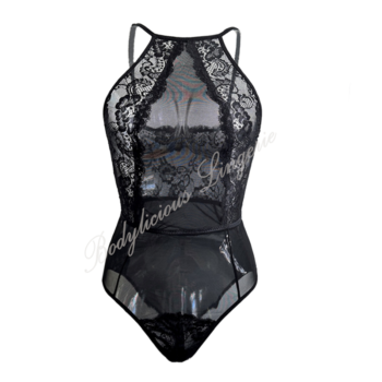 Sheer Lace-Trimmed Bodysuit