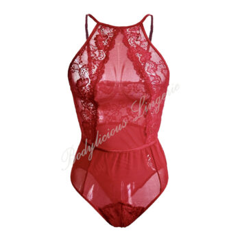 Sheer Lace-Trimmed Bodysuit