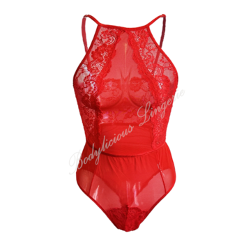 Sheer Lace-Trimmed Bodysuit