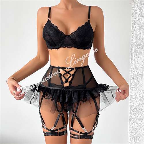 Black Sexy Set With Fluffy Skirt