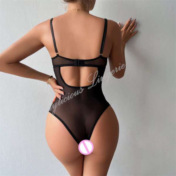 Black Lace Patchwork Bodysuit