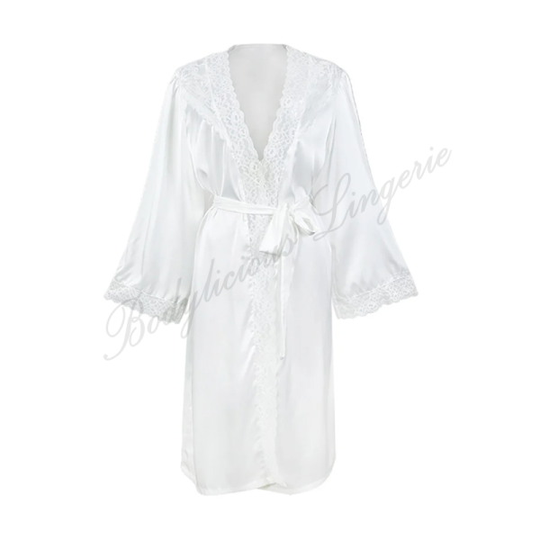 White Satin Long Gown With Lace
