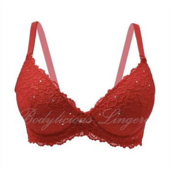 B/C Cup: Floral Lace Underwired Bra With Rhinestone