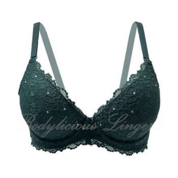 B/C Cup: Floral Lace Underwired Bra With Rhinestone