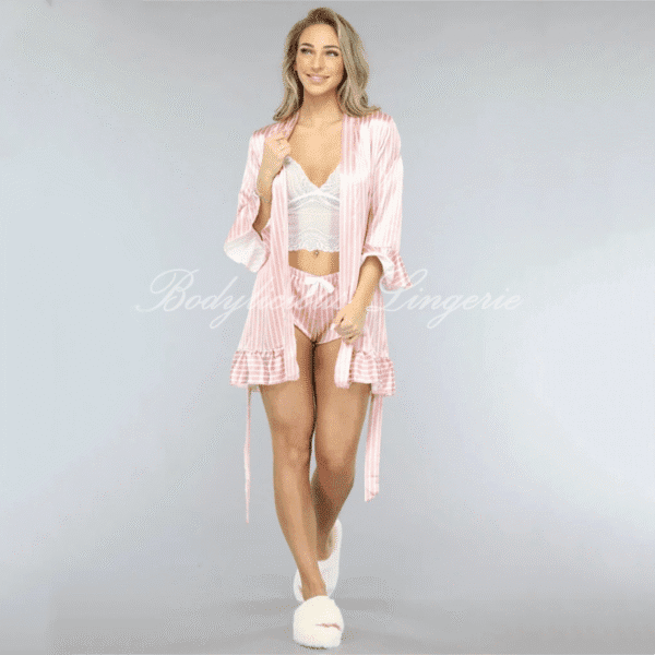 Pink Stripes Satin Lounge 3pcs Set