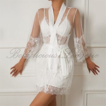 White Satin LaceNightdress With Lace Robe