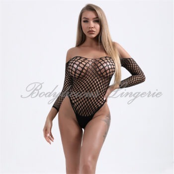 Off-shoulder Fishnet Bodystocking