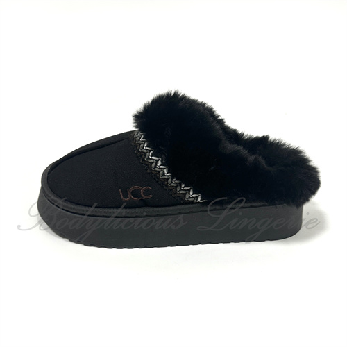 Fur Cuff Slip-On Slippers