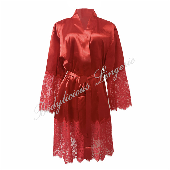Satin Gown With Long Lace Detial