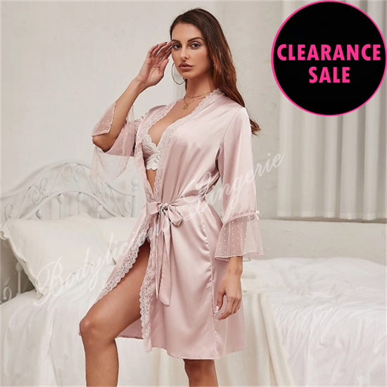 Dusty Pink Satin Gown With Lace Trimmed