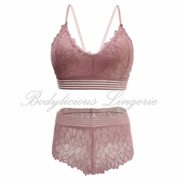 Lace Bralette & Short Set with Striped Band