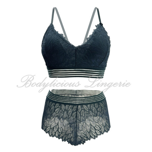 Lace Bralette & Short Set with Striped Band