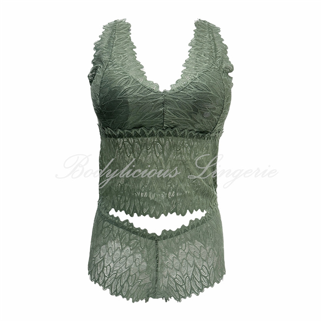 Lace Lingerie Top & Short Set-LS271-Green