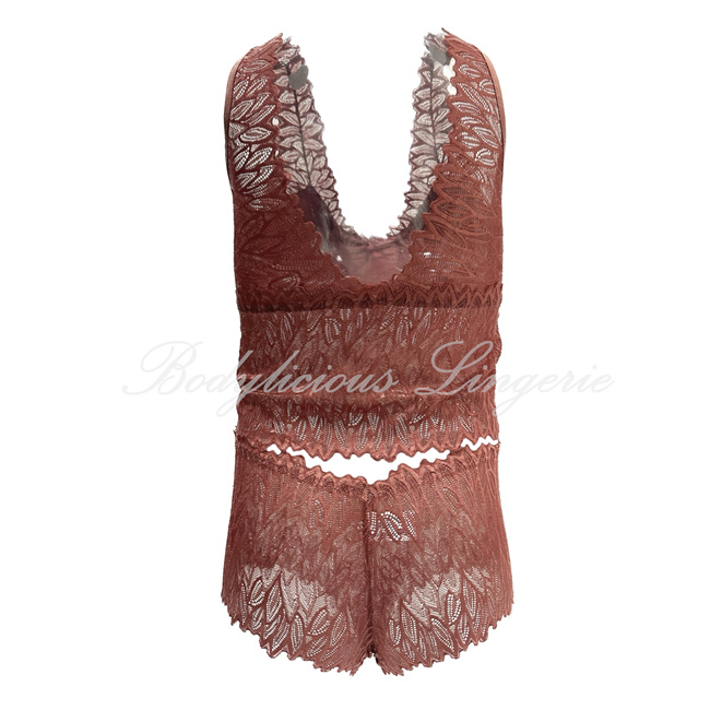 Lace Lingerie Top & Short Set-LS271-Rusty-1