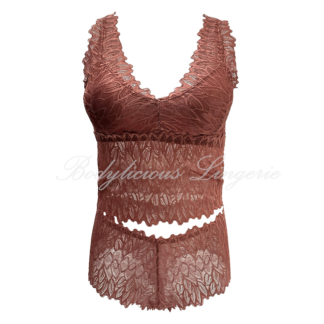 Lace Lingerie Top & Short Set-LS271-Rusty