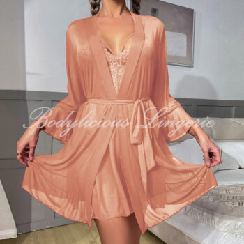 Sheer Robe & Lace babydoll 3 pcs Set