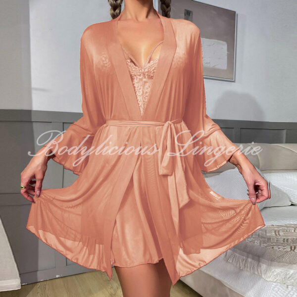 Sheer Robe & Lace babydoll 3 pcs Set