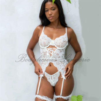 White Floral Lace Corset Lingerie Set