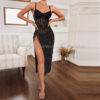Black Sheer Mesh Corset Maxi Dress Lingerie with Rhinestones by Bodylicious Lingerie