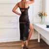 Black Sheer Mesh Corset Dress with High Slit - Bodylicious Lingerie