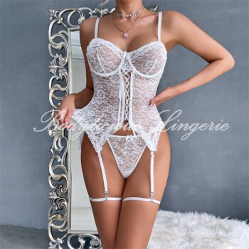 White Lace Corset Lingerie Set