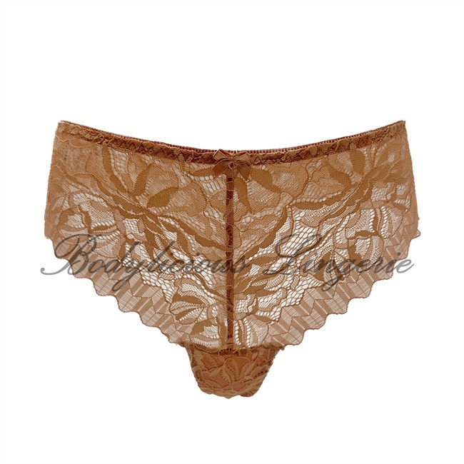 838P-Coral 838P-Coral:Coral scalloped lace mid-rise ladies brief panty