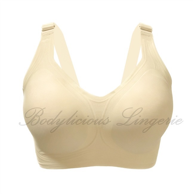 8808D-Beige-9 White plus size full support wire-free seamless bra sizes M-5XL Bodylicious everyday comfort lingerie