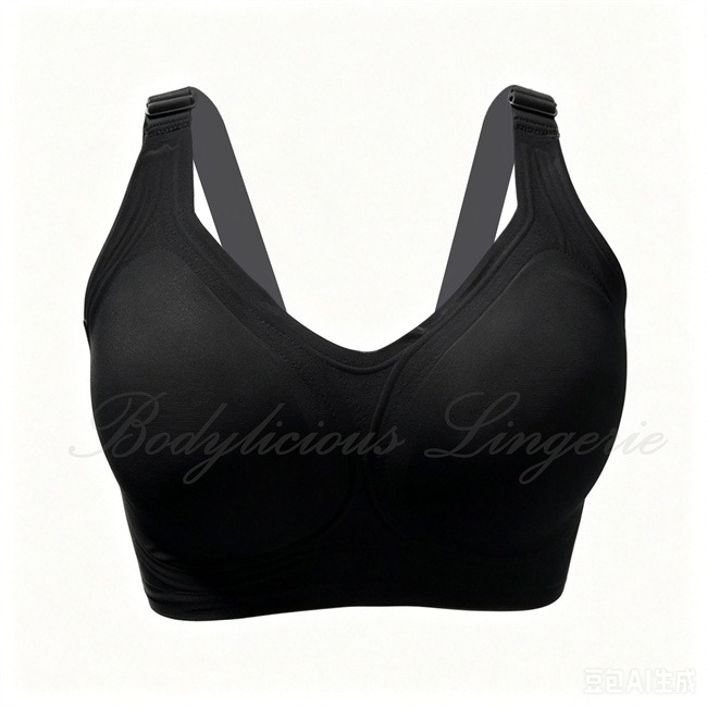 8808D-Black-7 Black plus size wire-free seamless comfort bra M-5XL by Bodylicious Lingerie full figure support