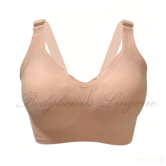 8808D-Black-8 Nude plus size seamless wireless comfort bra M to 5XL curvy fit support Bodylicious Lingerie