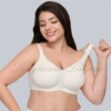 8808D-White-3 8808D-White-3:Model adjusting wide supportive straps on white seamless plus size comfort bra