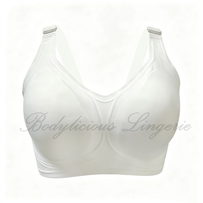 8808D-White-5 8808D-White-5:Flat lay front view of solid white seamless plus size comfort bra