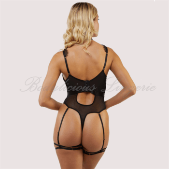 Black Harness Choker Lace Cutout Garter Bodysuit