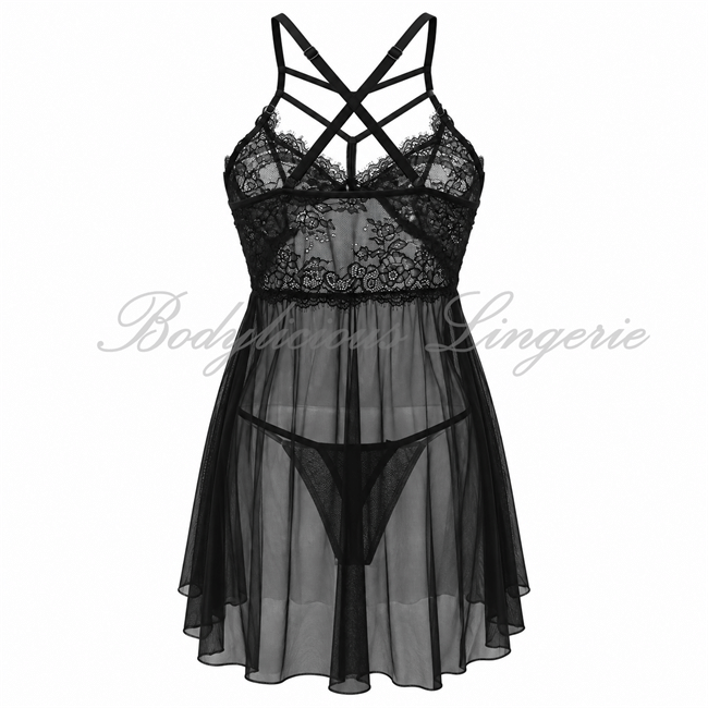 2303N-Black-Back Lace Babydoll 2303N Black Back