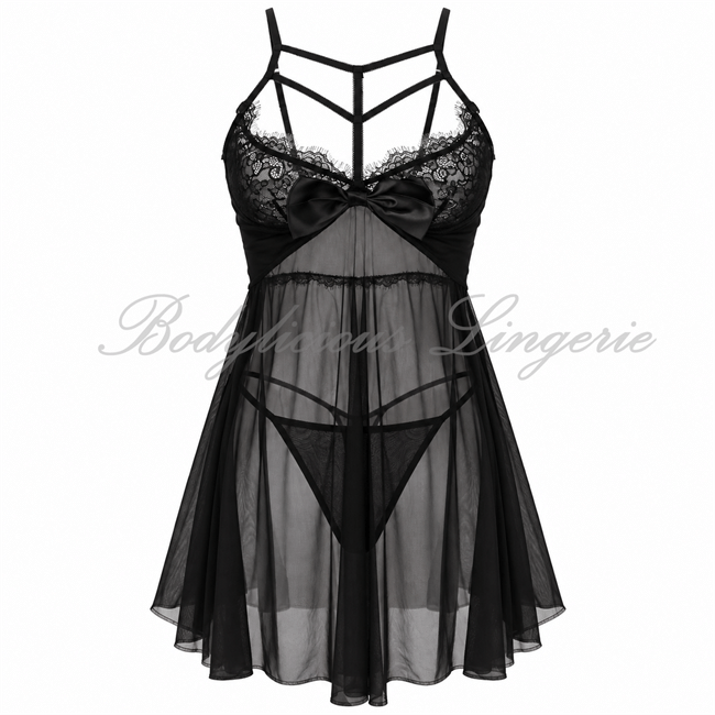 2303N-Black Babydoll Lingerie Set 2303N Black Front
