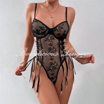 Floral Embroidered Mesh Bodysuit