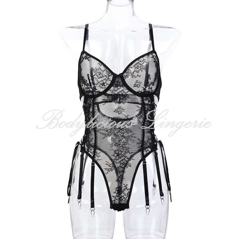 Black Floral Embroidered Teddy Product View